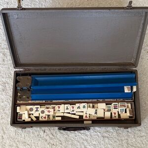 Vintage Mahjong Set with Blue Racks